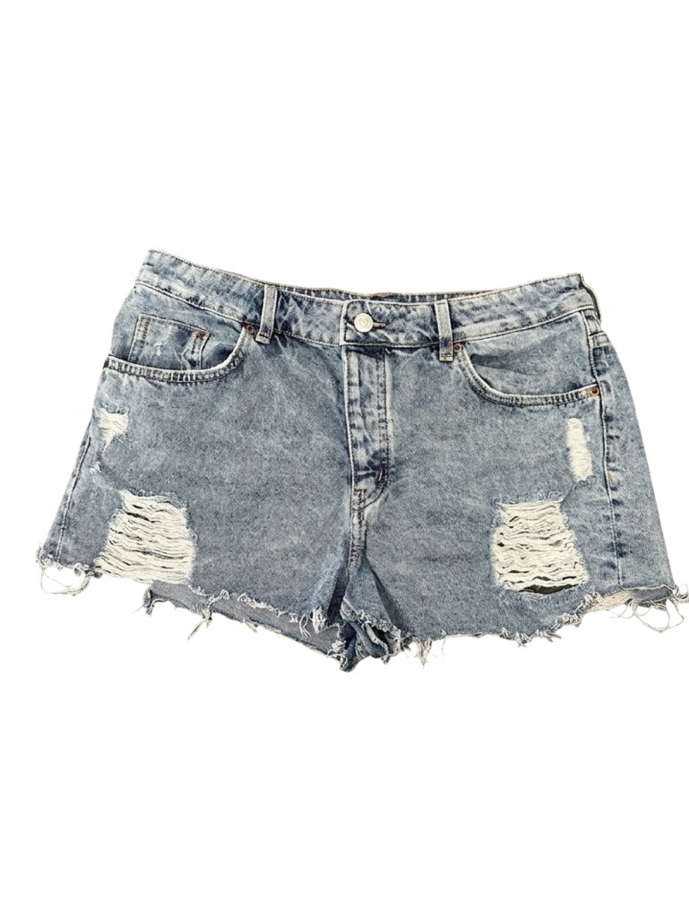 H&M Women’s Light Blue Distressed Jean Shortie Shorts Size Medium